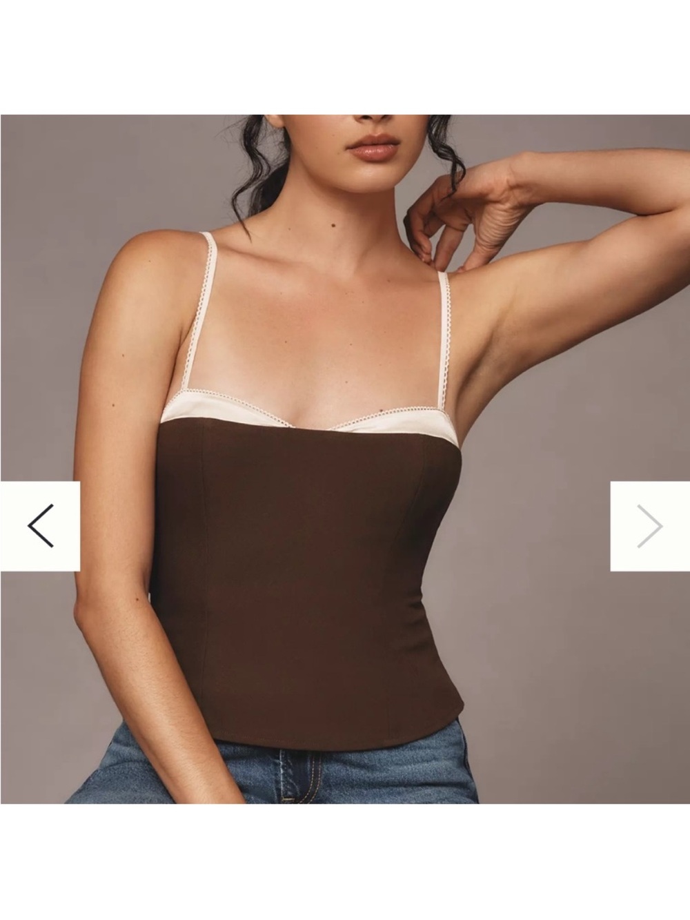 Reformation Brown Bustier Tank with Cream Trim